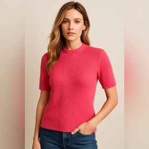 Pendleton Pink Merino Wool Sweater Short Sleeve Petite SP Vintage